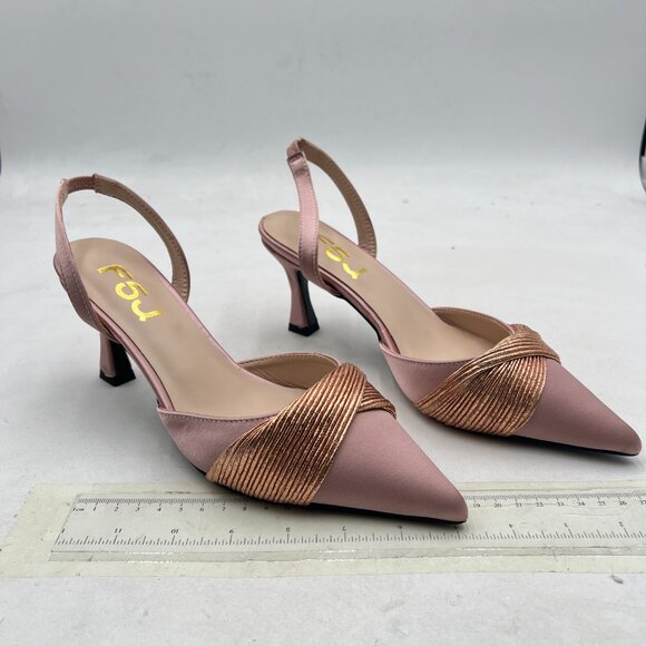 FSJ Rose Gold Pointed Toe High Heel Slingback Slingback Sandals Wedding Shoes - Picture 4 of 8